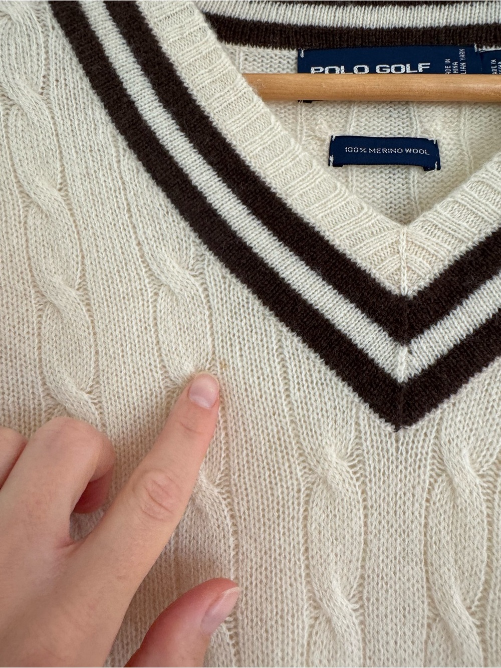 Ralph Lauren Polo Sweater merino wool cricket v neck vtg old money cable knit - Picture 9 of 12